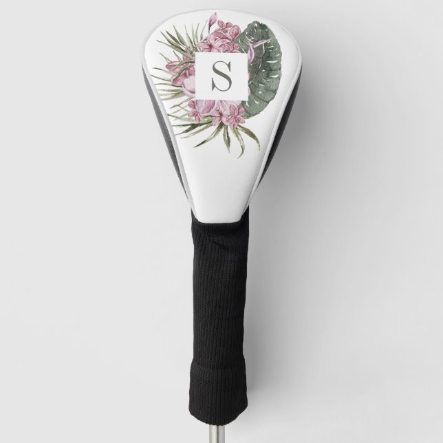 Couvre-club De Golf Aquarelle florale tropicale rose vert (Devant)