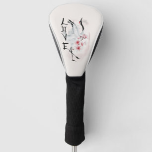 Couvre-club De Golf Aquarelle Japonaise Sakura Blossom Love Crane