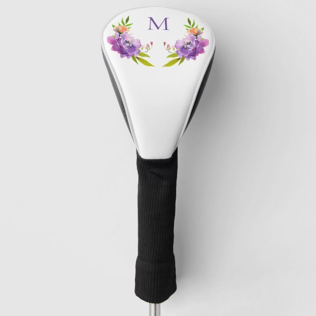Couvre-club De Golf Aquarelle Lavande Florale Monogramme (Devant)