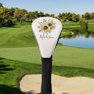 Couvre-club De Golf Aquarelle monogramme Vintage Tournesol rustique