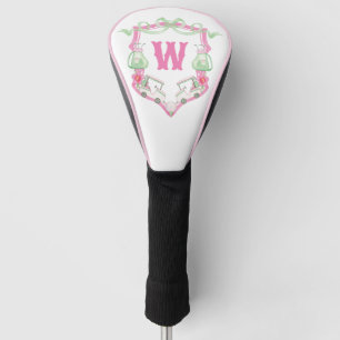 Couvre-club De Golf Aquarelle Pink & Green Golf Panier Monogram Crest