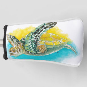 Couvre-club De Golf Aquarelle verte de la tortue marine