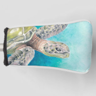 Couvre-club De Golf Aquarelle verte de la tortue marine