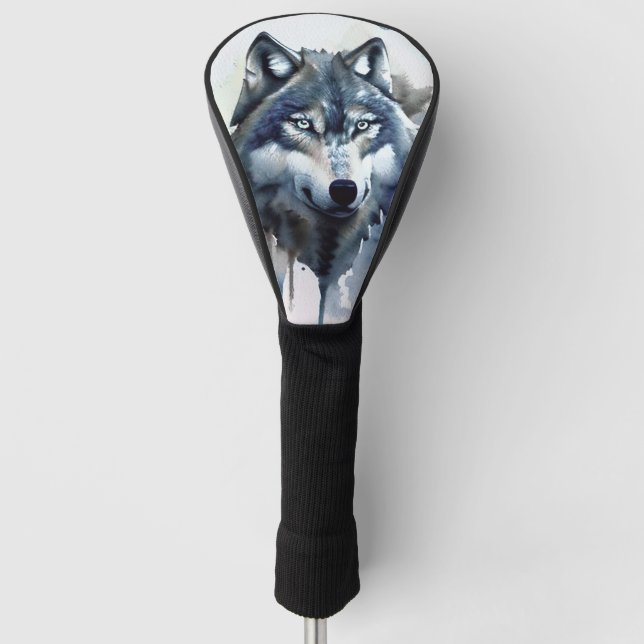 Couvre-club De Golf Aquarelle Wolf Head Dusty Blue (Devant)
