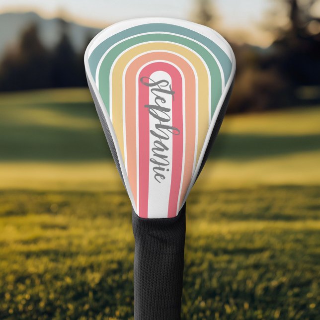 Couvre-club De Golf Arc Retro Line Pastel Arc-en-ciel Couleurs Nom du  (Personalized Golf Head Cover)
