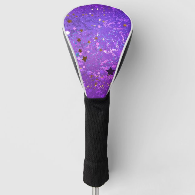 Couvre-club De Golf Arrière - plan de feuille violet avec étoiles (Devant)