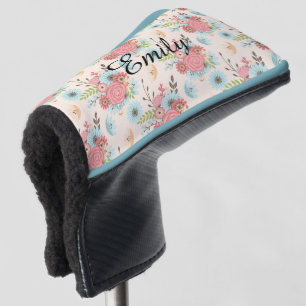 Couvre-club De Golf Assez rose et couverture florale bleue de putter