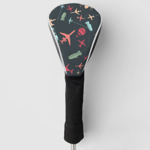 Couvre-club De Golf Avion noir et Motif de l'aviation