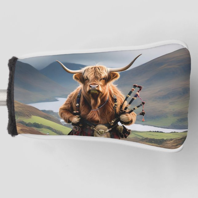 Couvre-club De Golf Bagpiper de vache écossaise Highland (Devant)