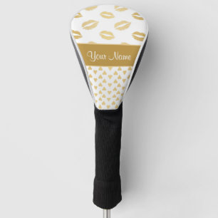 Couvre-club De Golf Baisers de blanc et d'or et coeurs d'amour