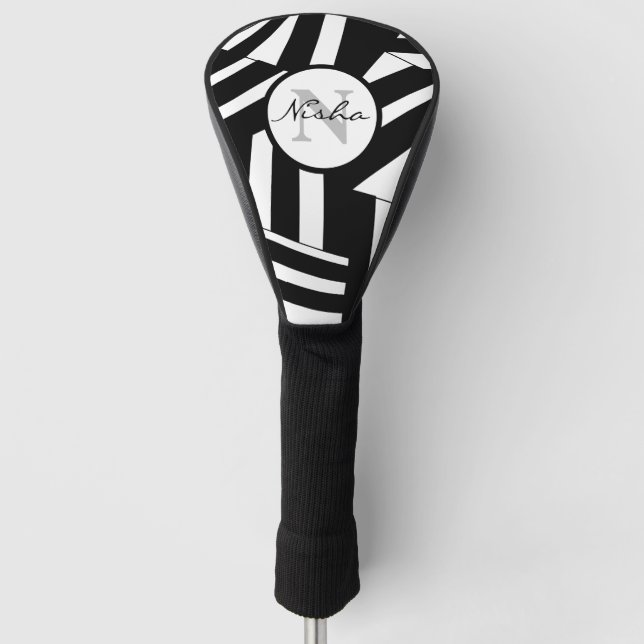 Couvre-club De Golf Bandes diagonales noir et blanc personnalisées (Devant)