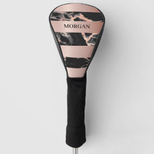 Couvre-club De Golf Bandes d'or rose, Marbre d'or noir et Rose, Nom