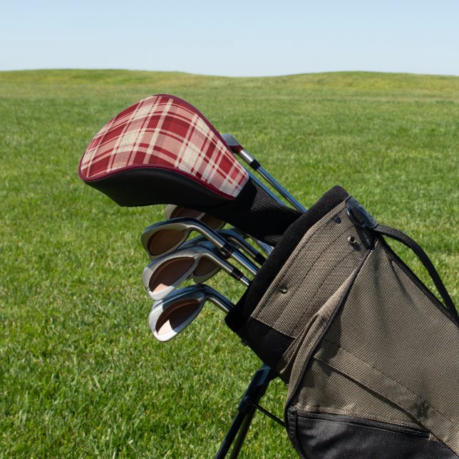 Couvre-club De Golf Bandes Plaid Crème Rouge (In Situ)