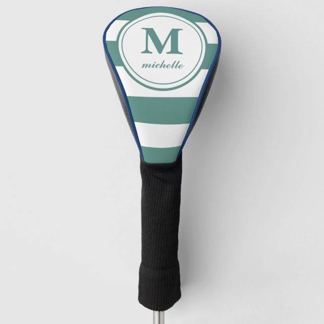 Couvre-club De Golf Bandes vertes | Golf | monogramme de NOM personnal (Devant)