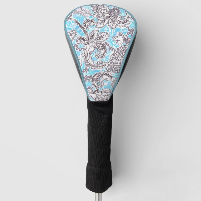 Couvre-club De Golf Beau bleu gris classique floral (Devant)