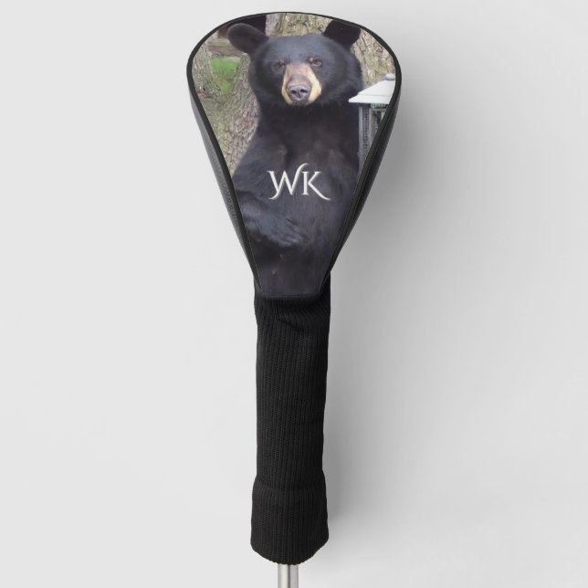 Couvre-club De Golf Beau Monogramme d'ours noir (Devant)