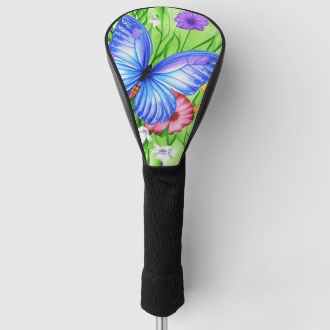 Couvre-club De Golf Beau Papillon Bleu avec fleurs Aquarelle (Devant)