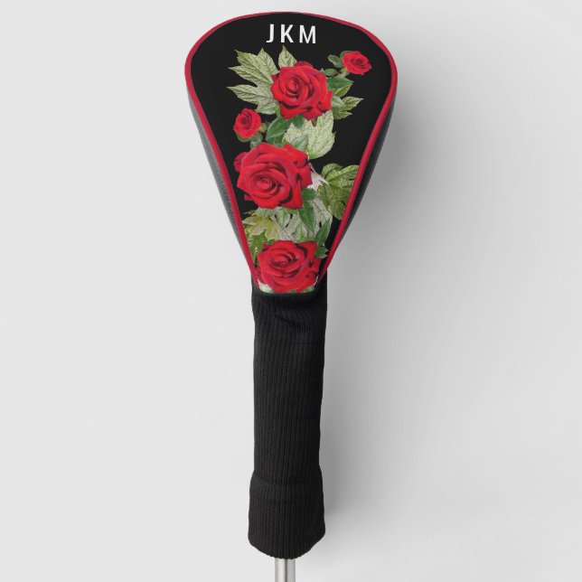Couvre-club De Golf Beaux roses rouges avec le monogramme (Devant)