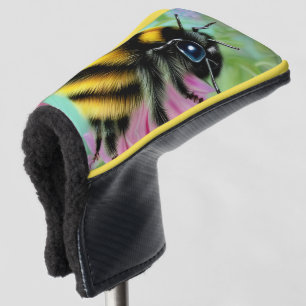 Couvre-club De Golf Belle abeille sur une fleur rose Gros plan