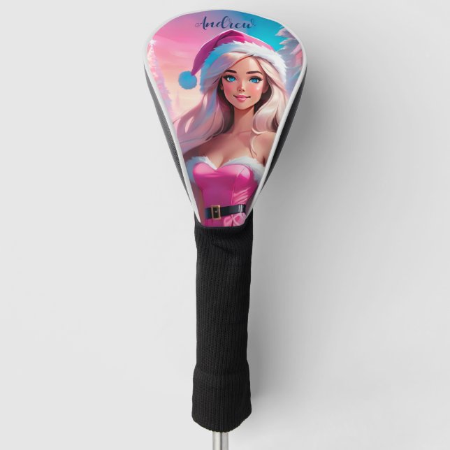Couvre-club De Golf Belle fille de Noël rose 01 (Devant)