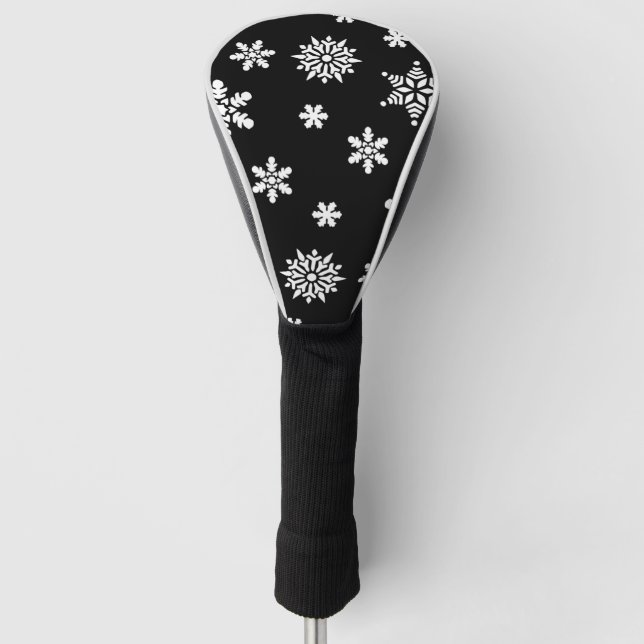 Couvre-club De Golf Belles Fleurs Noires Et Blanches (Devant)