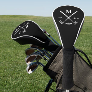 Couvre-club De Golf Blanc + Noir Personnalisé Monogramme Golf Club He