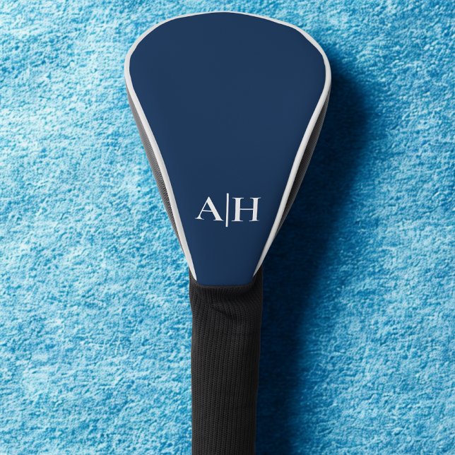 Couvre-club De Golf Bleu et blanc de la Marine, Monogramme moderne (Créateur téléchargé)