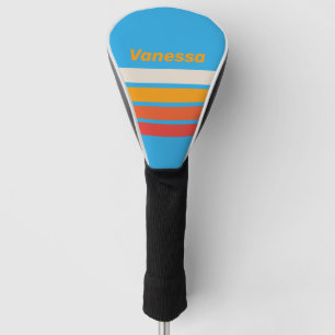Couvre-club De Golf Bleu Surf Délavé sur Rayures avec Nom