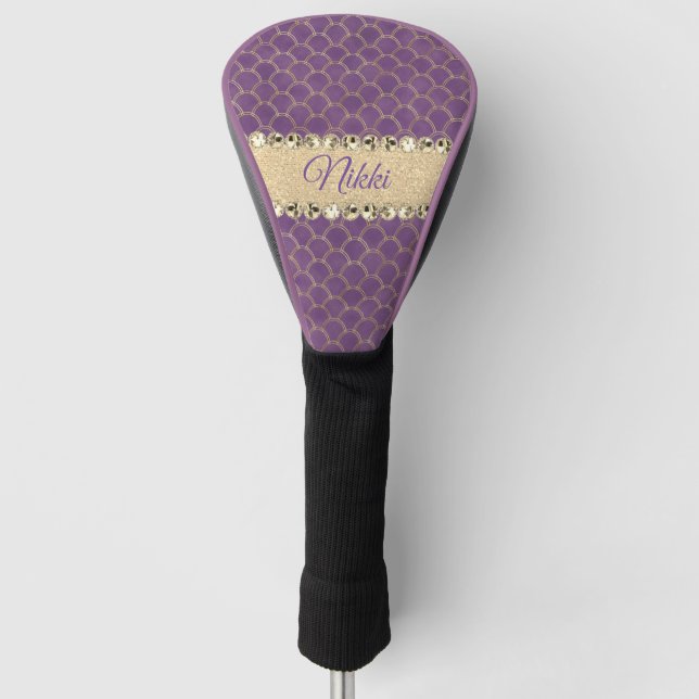 Couvre-club De Golf Bling Diamant à huile violet et or               (Devant)