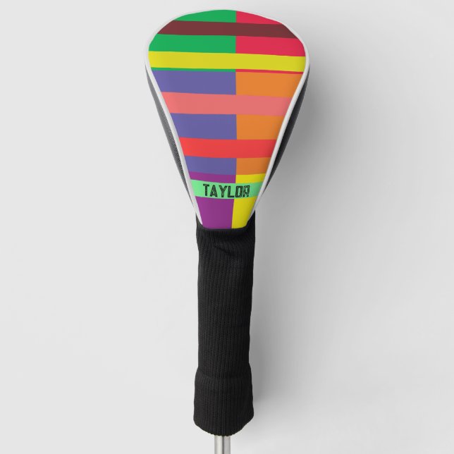 Couvre-club De Golf Bloc de couleur Bande Nom du monogramme Arc-en-cie (Devant)