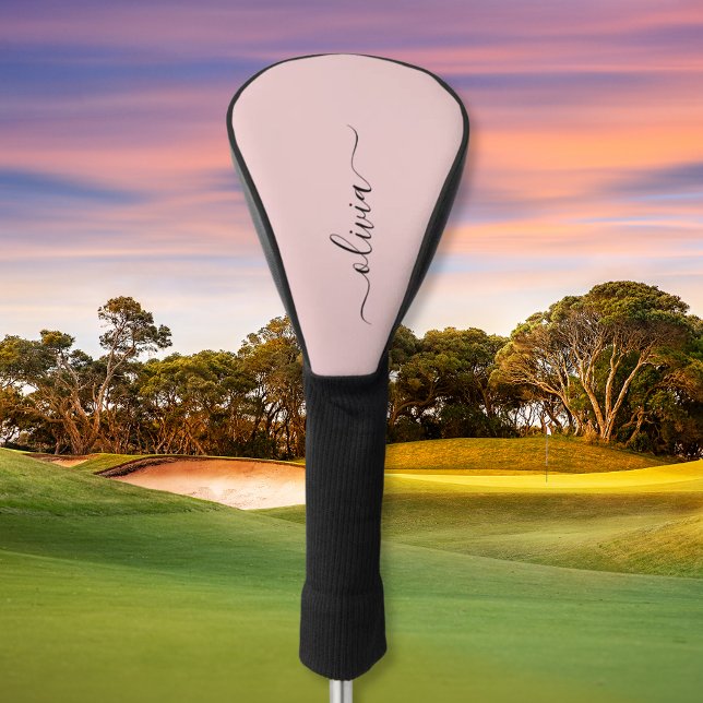 Couvre-club De Golf Blush Dusty rose moderne Script Girl Monogramme No (Créateur téléchargé)