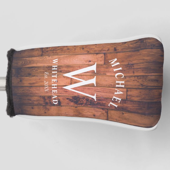 Couvre-club De Golf Bois de monogramme rustique (Devant)