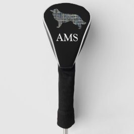 Couvre-club De Golf Bordure Collie Chien Silhouette Y&Blue Grid