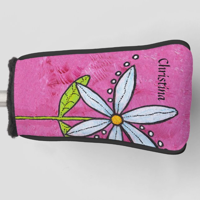 Couvre-club De Golf Bright Whimsical Blanc Fleur Feuille rose (Devant)