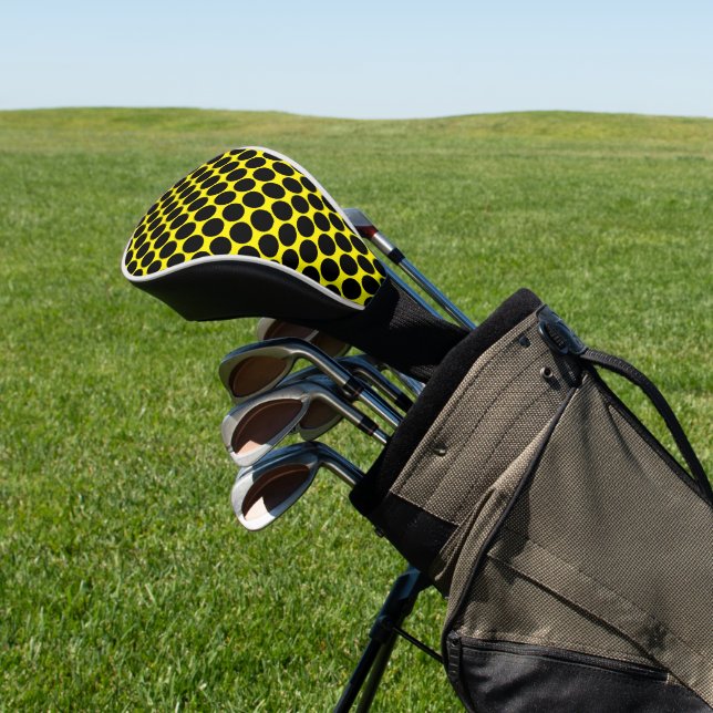 Couvre-club De Golf Bright Yellow with Black Dot Style (In Situ)