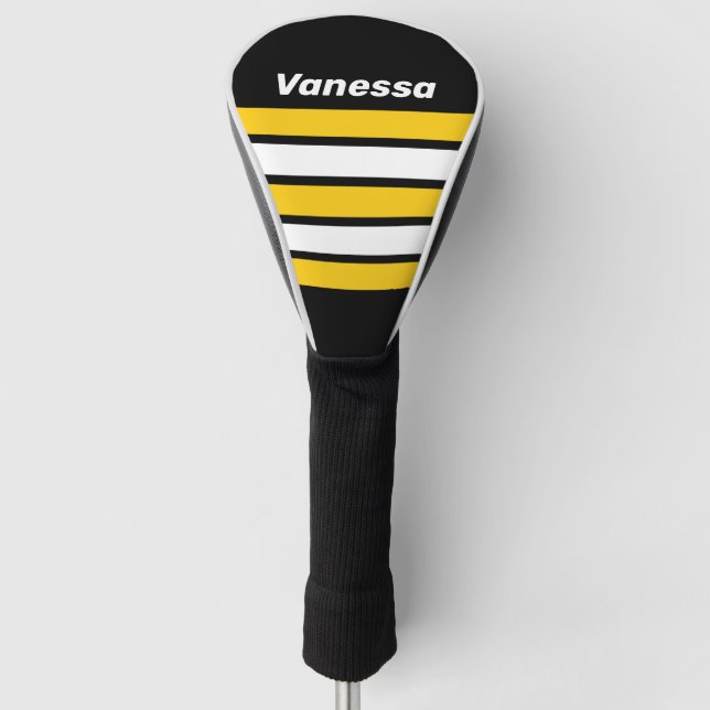 Couvre-club De Golf Bumblebee Nostalgic Across Striping with Name (Devant)