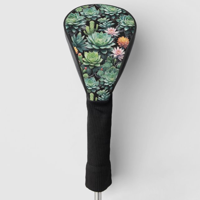 Couvre-club De Golf Cactus en fleurs et succulents (Devant)