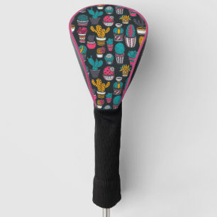 Couvre-club De Golf Cactus tiré par la main dans le motif de style de
