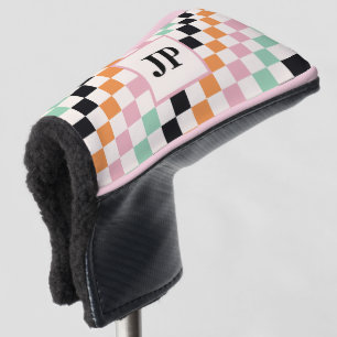 Couvre-club De Golf Cadeau de golf à monogramme à damier rétro