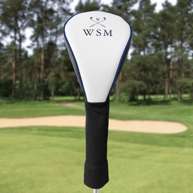 Couvre-club De Golf Canons de golf personnalisés classiques monogramme (Classic Personalized Navy Blue Monogram Golf Clubs Golf Head Cover)