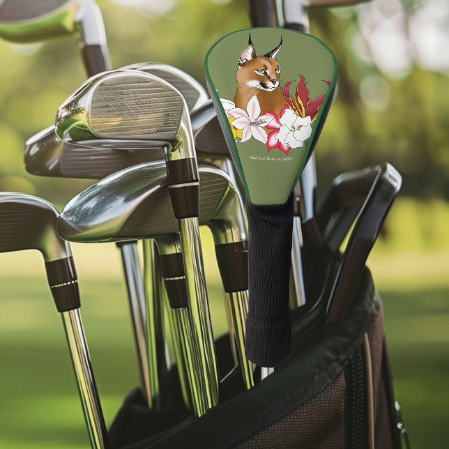 Couvre-club De Golf Caracal Wild Cat Floral Green (Créateur téléchargé)
