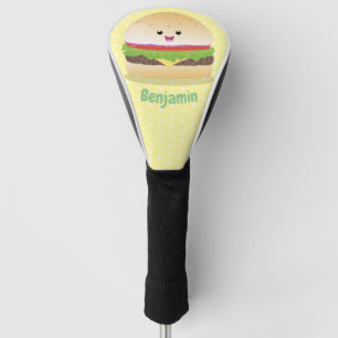Couvre-club De Golf Caricature de hamburger kawaii joyeux