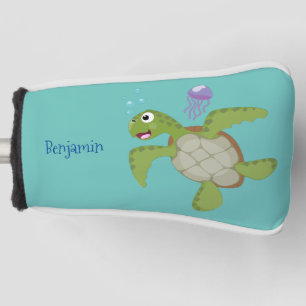 Couvre-club De Golf Caricature joyeuse de tortue de mer verte mignonne