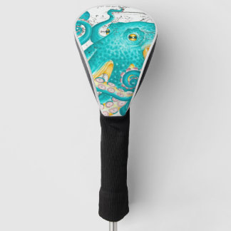 Couvre-club De Golf Carte marine de pieuvre turquoise Aquarelle