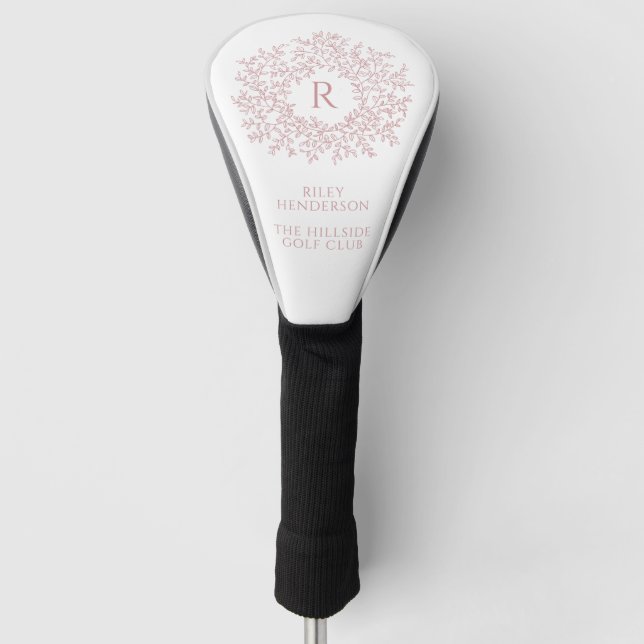 Couvre-club De Golf Cercle feuille nom monogramme et club muet rose (Devant)