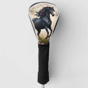 Couvre-club De Golf Champ de fleur de lune de cheval noir,