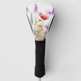 Couvre-club De Golf Champ de fleurs sauvages à l'aquarelle