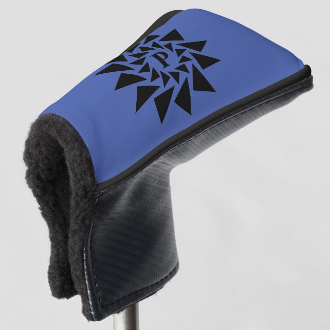 Couvre-club De Golf Changer Initial, Triangles géométriques, Bleu Noir (Devant 3/4)