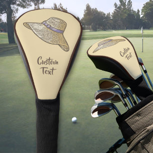 Couvre-club De Golf Chapeau de paille beige dessiné à la main