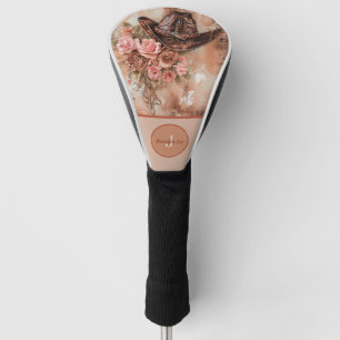 Couvre-club De Golf Chapeau Rustique Fleurs Rose Blush Personnalisé